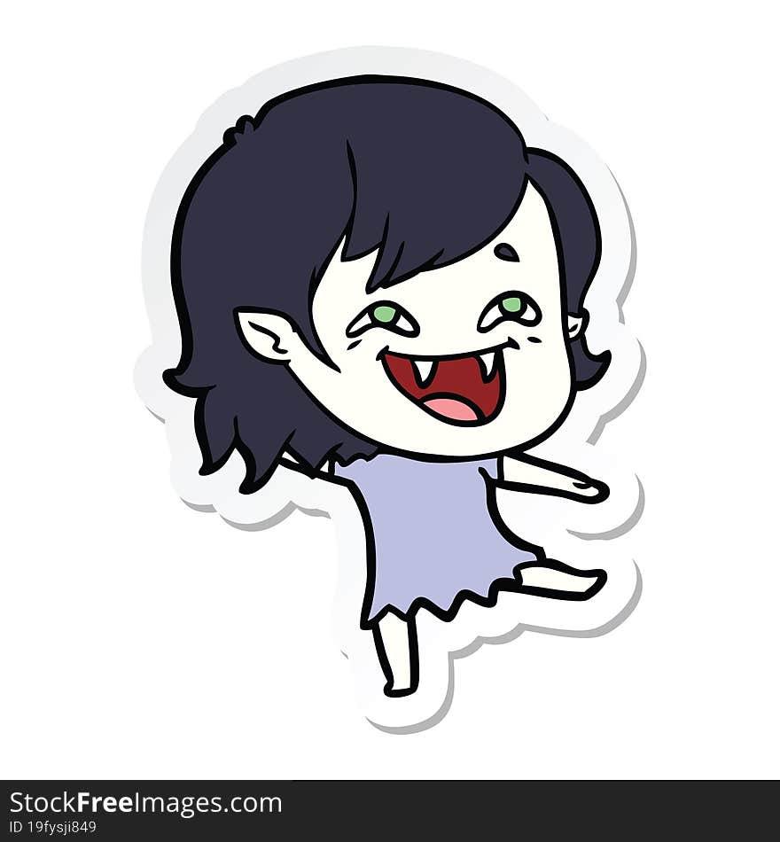 sticker of a cartoon laughing vampire girl