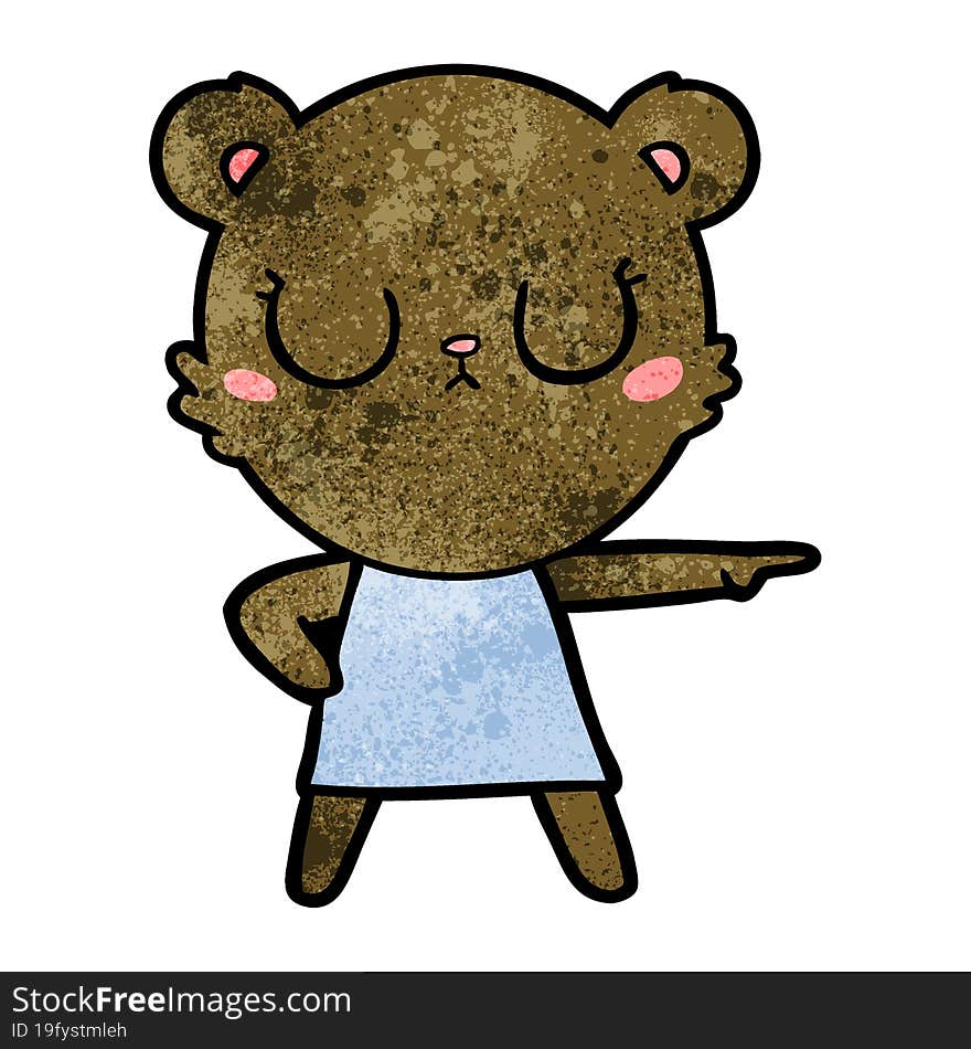 peaceful cartoon bear in dress pointing. peaceful cartoon bear in dress pointing