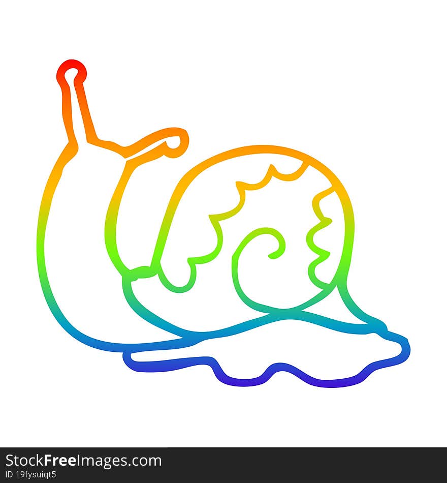 rainbow gradient line drawing of a cartoon snail