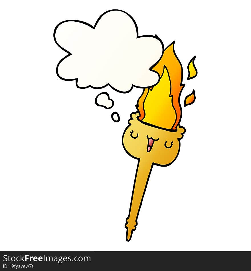 Cartoon Flaming Torch And Thought Bubble In Smooth Gradient Style