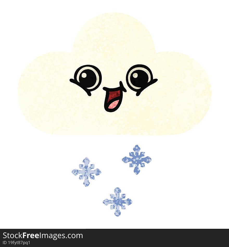 retro illustration style cartoon of a snow cloud