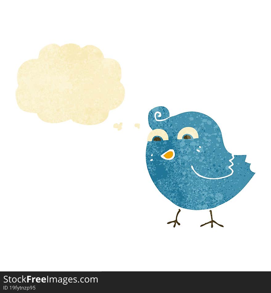 cartoon funny bird with thought bubble