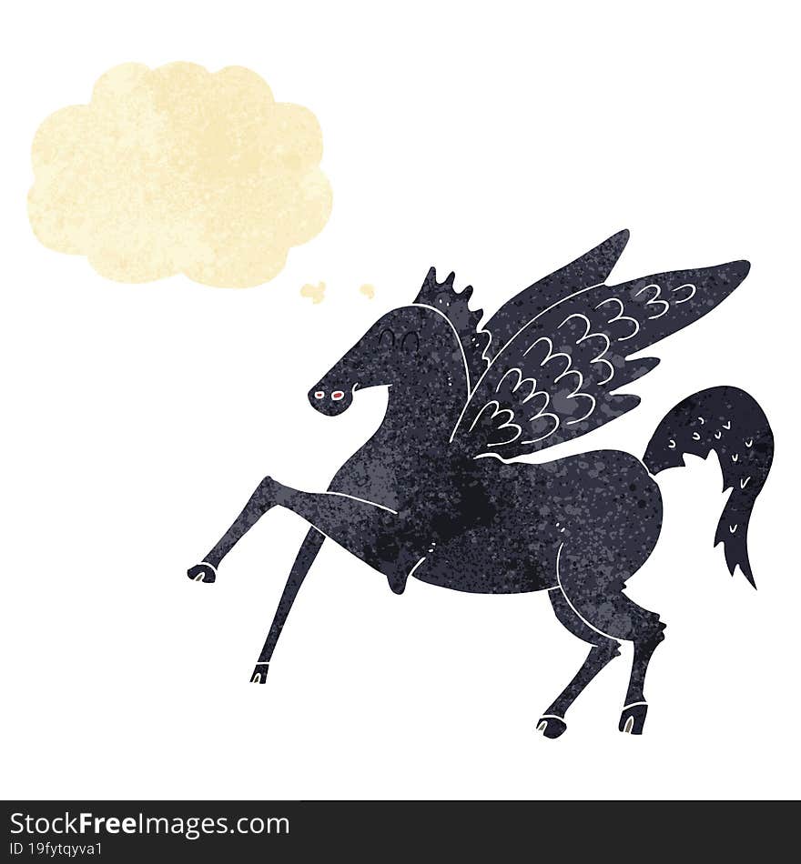 cartoon magic flying horse with thought bubble