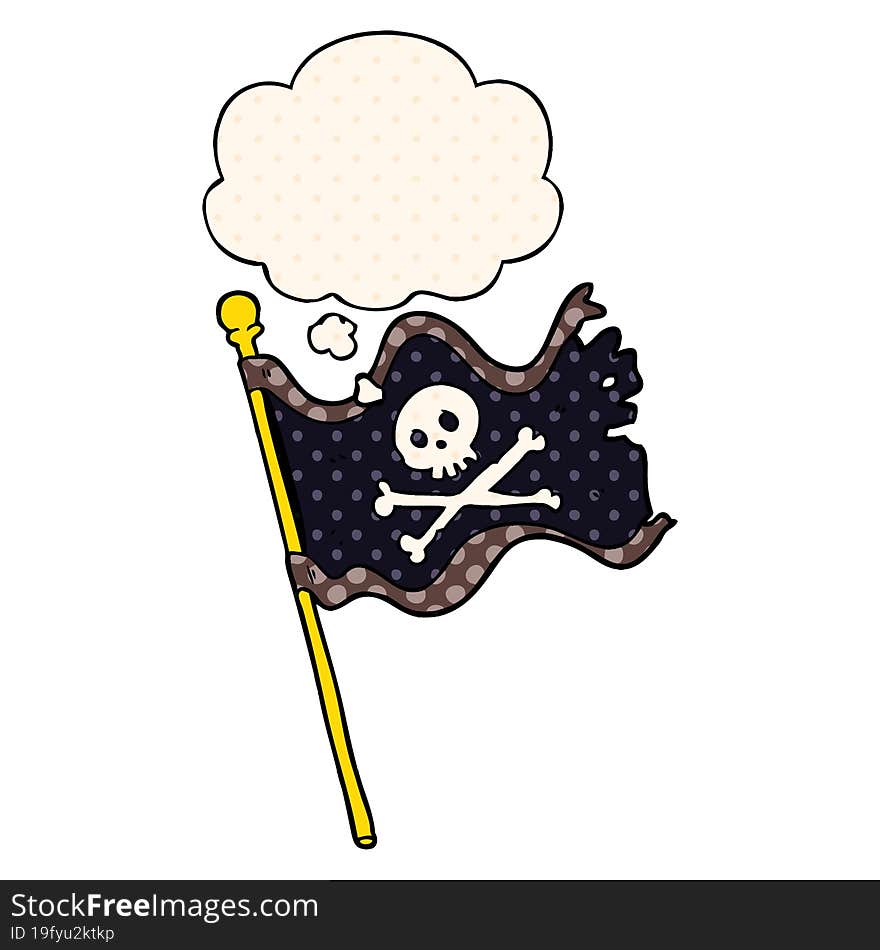 cartoon pirate flag and thought bubble in comic book style