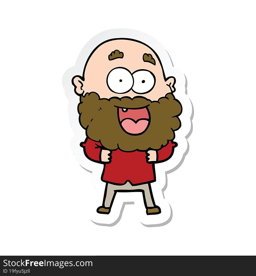 sticker of a cartoon crazy happy man with beard