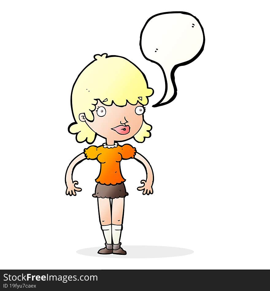 cartoon happy woman with speech bubble