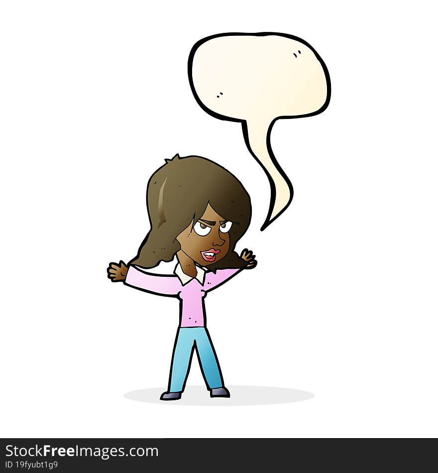 cartoon woman gesturing with speech bubble