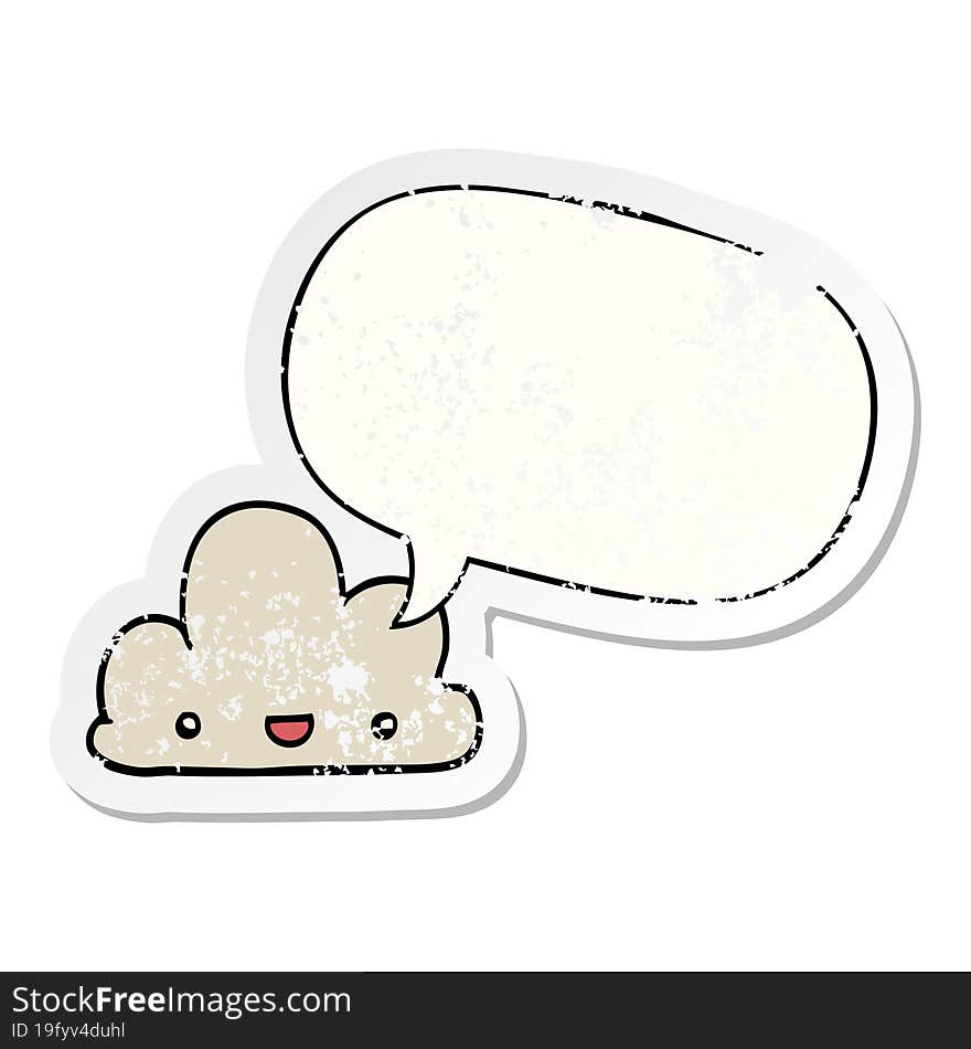 cartoon tiny happy cloud and speech bubble distressed sticker