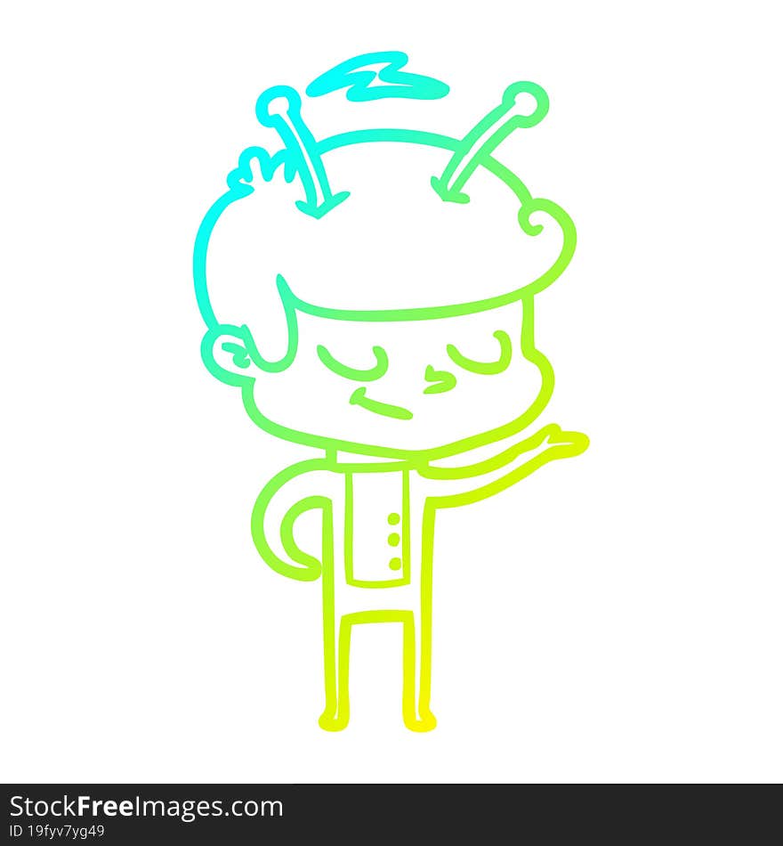 cold gradient line drawing friendly cartoon spaceman