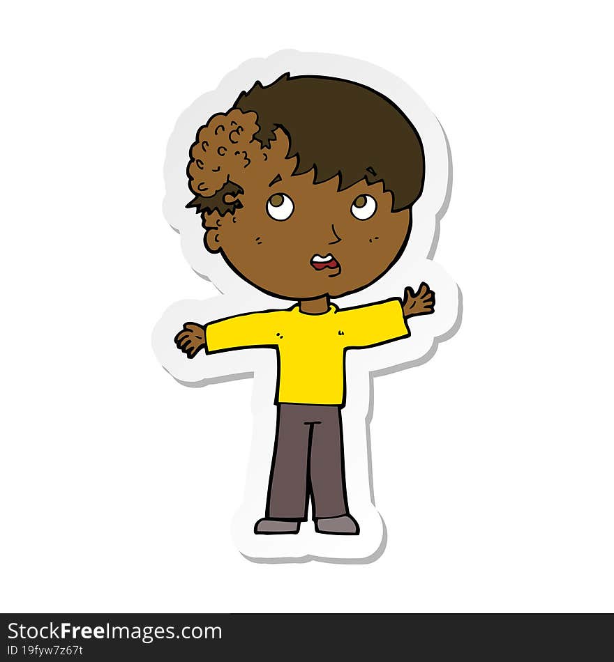 Sticker Of A Cartoon Boy With Growth On Head