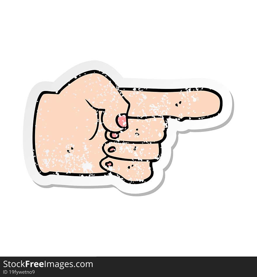 distressed sticker of a cartoon pointing hand