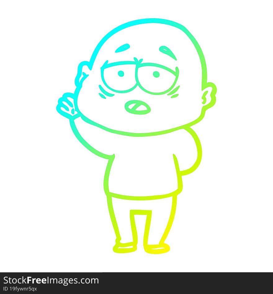 cold gradient line drawing cartoon tired bald man