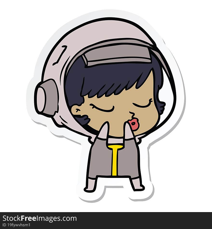 sticker of a shy cartoon pretty astronaut girl