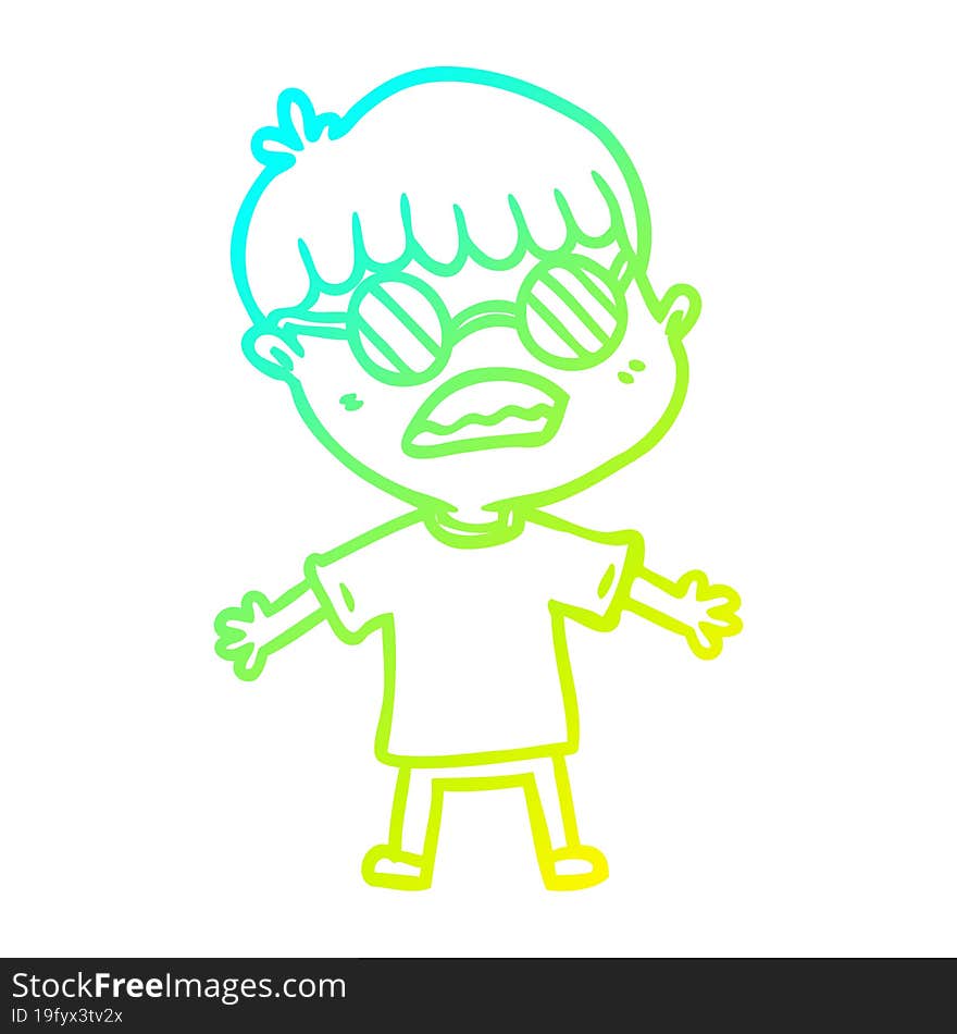 cold gradient line drawing of a cartoon boy wearing spectacles