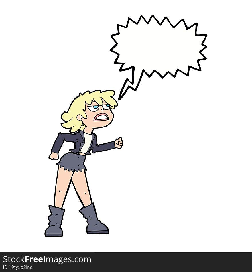 cartoon angry biker girl with speech bubble