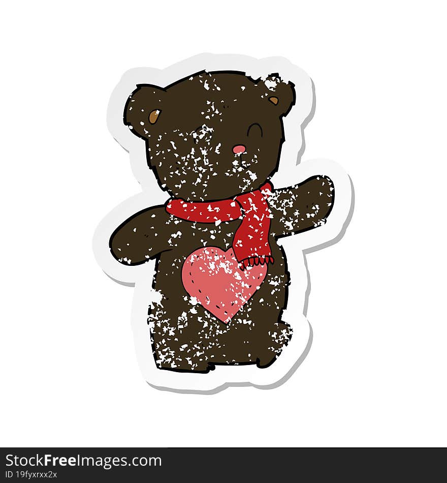 retro distressed sticker of a cartoon white teddy bear with love heart