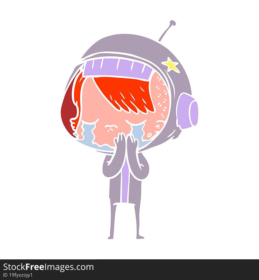 Flat Color Style Cartoon Crying Astronaut Girl