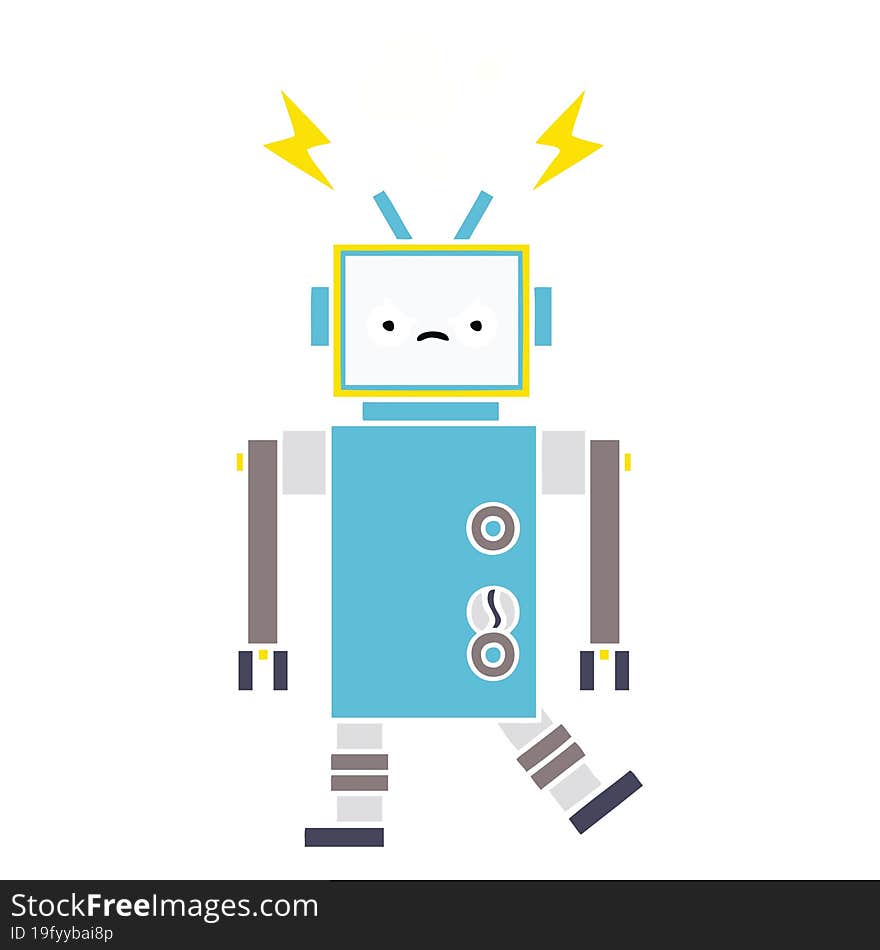 flat color retro cartoon robot