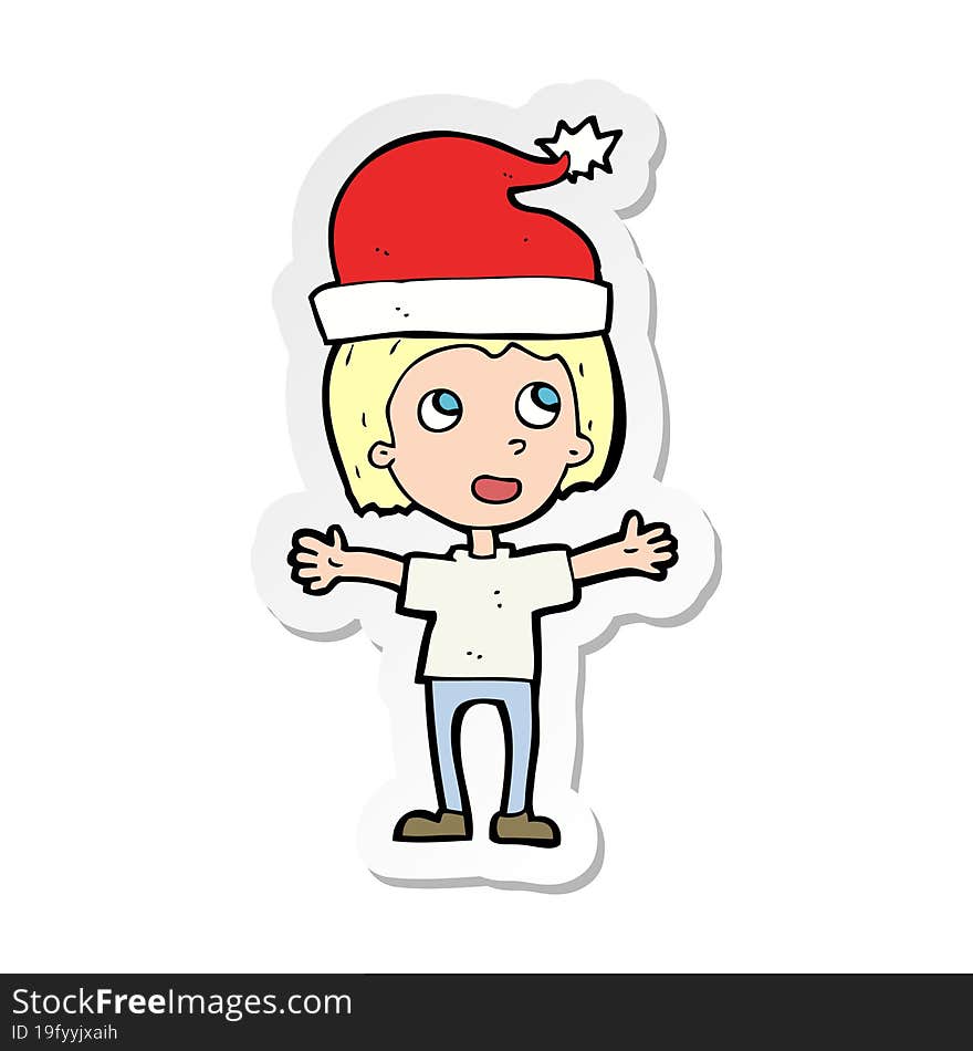 Sticker Of A Cartoon Boy In Christmas Hat