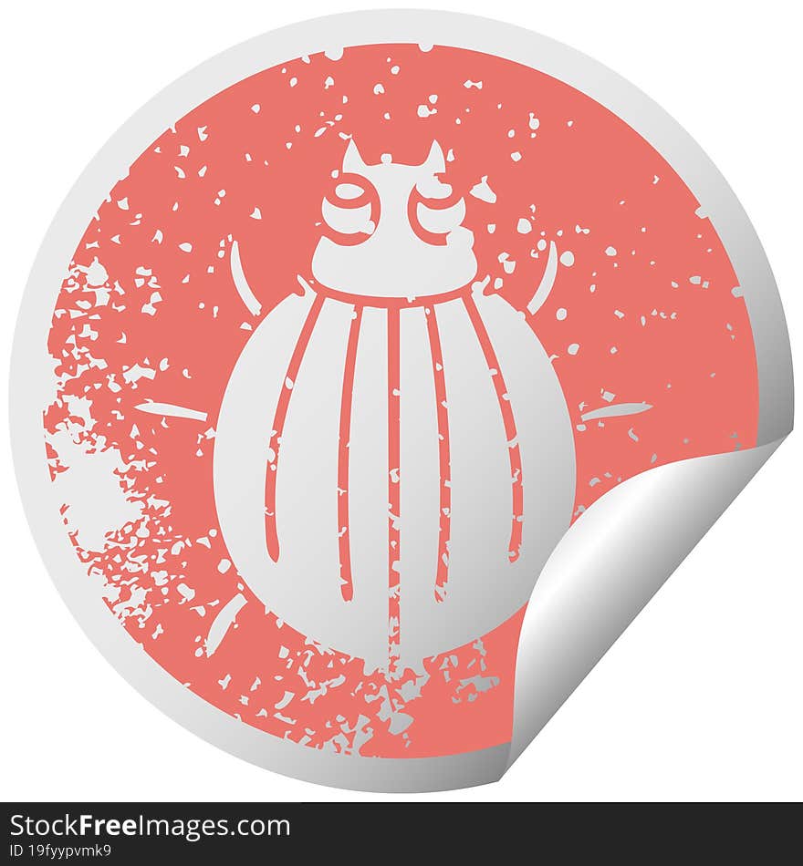 distressed circular peeling sticker quirky symbol beetle. distressed circular peeling sticker quirky symbol beetle