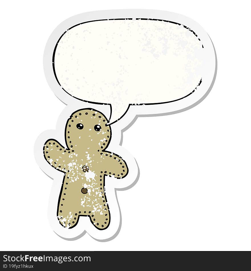 cartoon gingerbread man and speech bubble distressed sticker