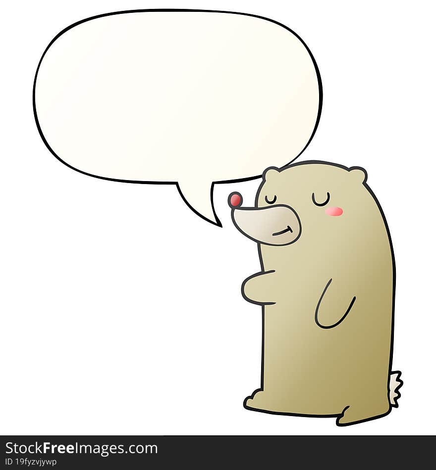 Cute Cartoon Bear And Speech Bubble In Smooth Gradient Style