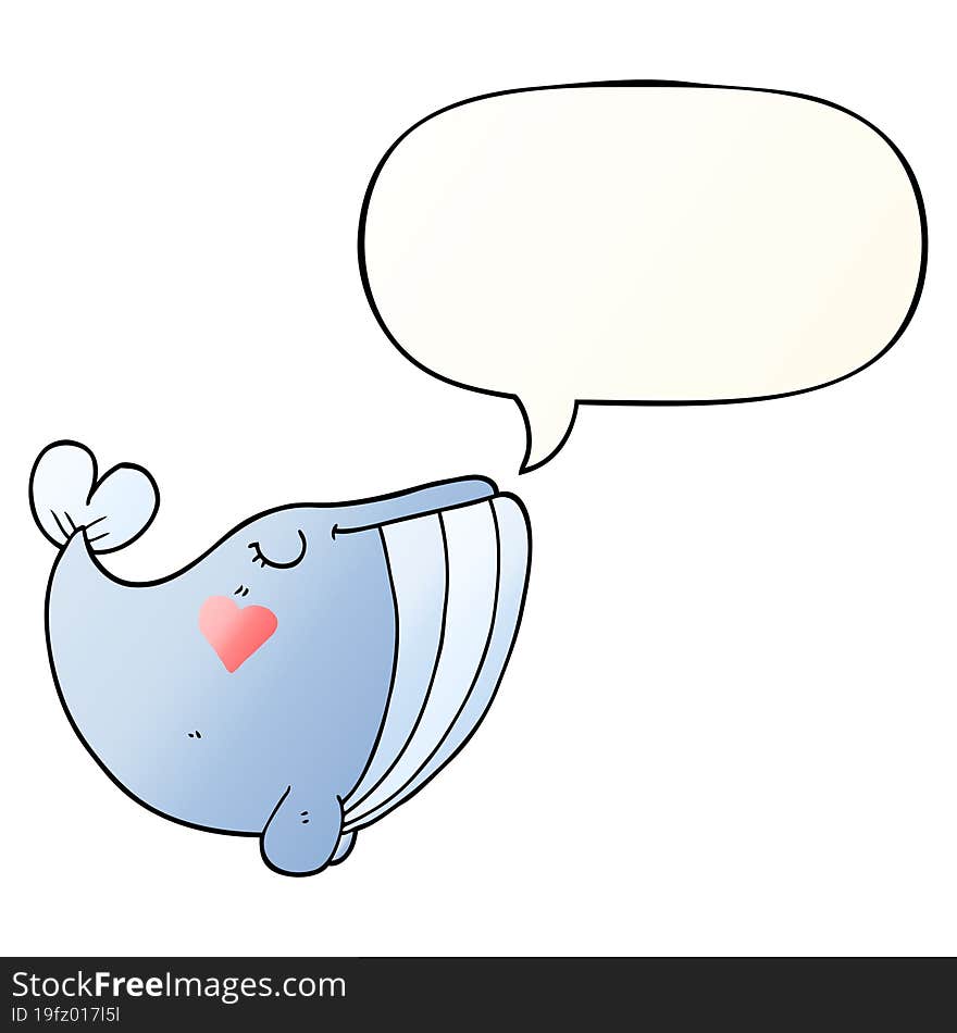 cartoon whale with love heart with speech bubble in smooth gradient style. cartoon whale with love heart with speech bubble in smooth gradient style