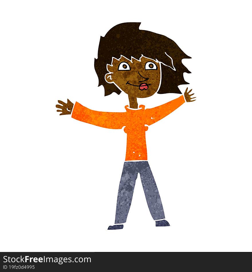 Cartoon Excited Woman Waving