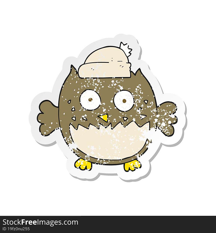 Retro Distressed Sticker Of A Cartoon Owl