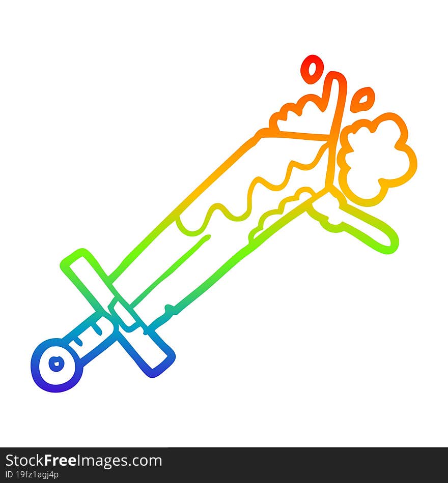 rainbow gradient line drawing bloody cartoon sword