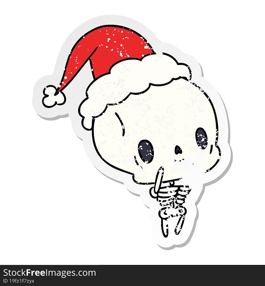 christmas distressed sticker cartoon of kawaii skeleton