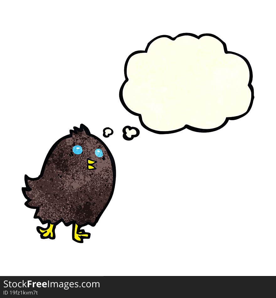 Cartoon Spooky Black Bird With Thought Bubble