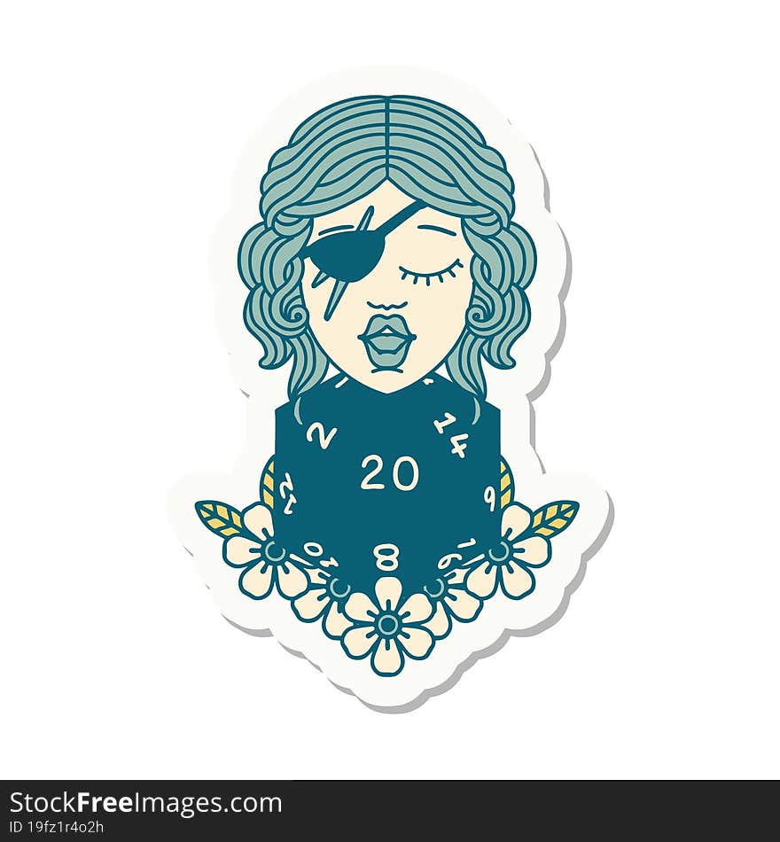 Human Rogue With Natural Twenty Dice Roll Sticker