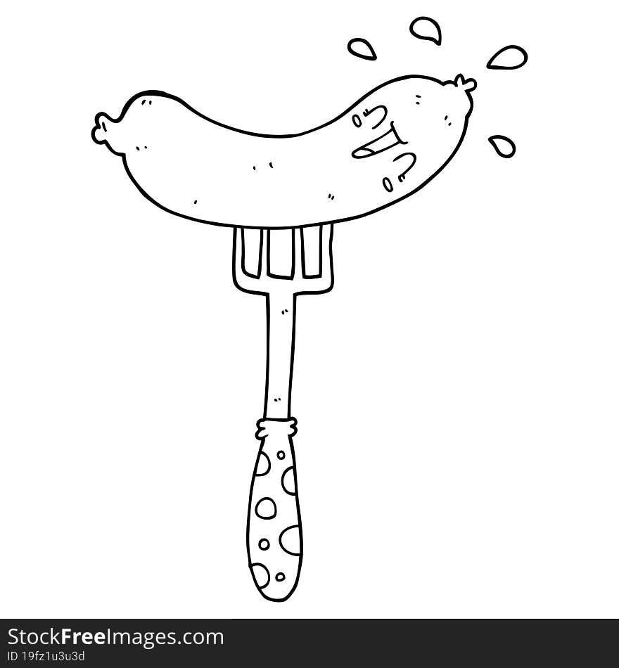 Cartoon Happy Sausage On Fork