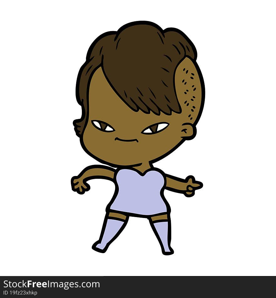 cute cartoon girl with hipster haircut. cute cartoon girl with hipster haircut