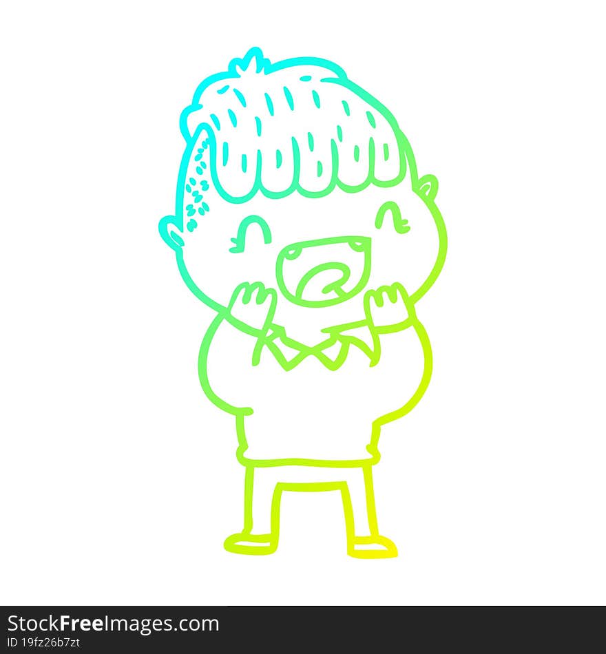 cold gradient line drawing cartoon happy boy laughing