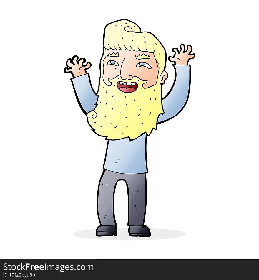 Cartoon Happy Bearded Man Waving Arms