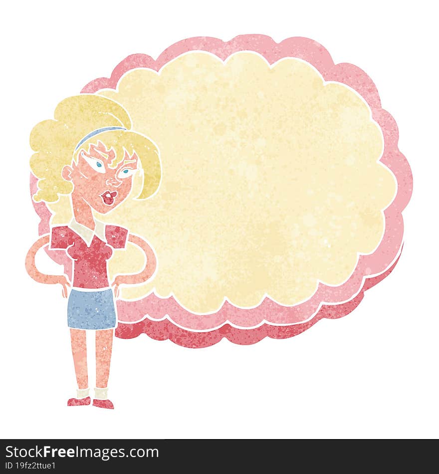 cartoon woman in front of cloud