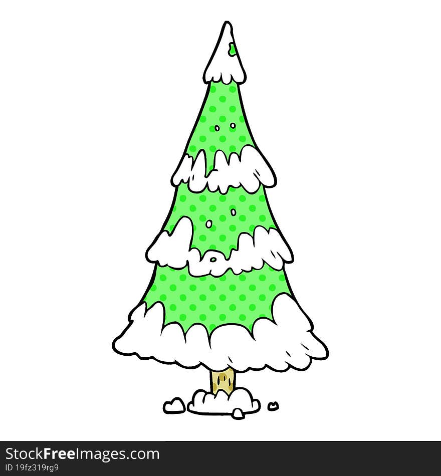 cartoon snowy christmas tree. cartoon snowy christmas tree