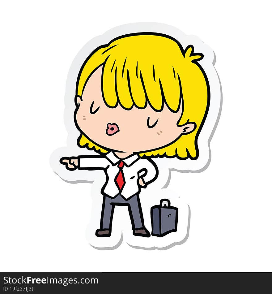 sticker of a cartoon efficient businesswoman