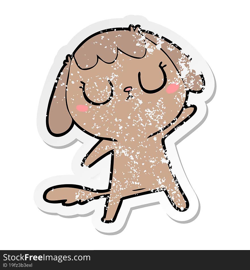 Distressed Sticker Of A Cute Cartoon Dog