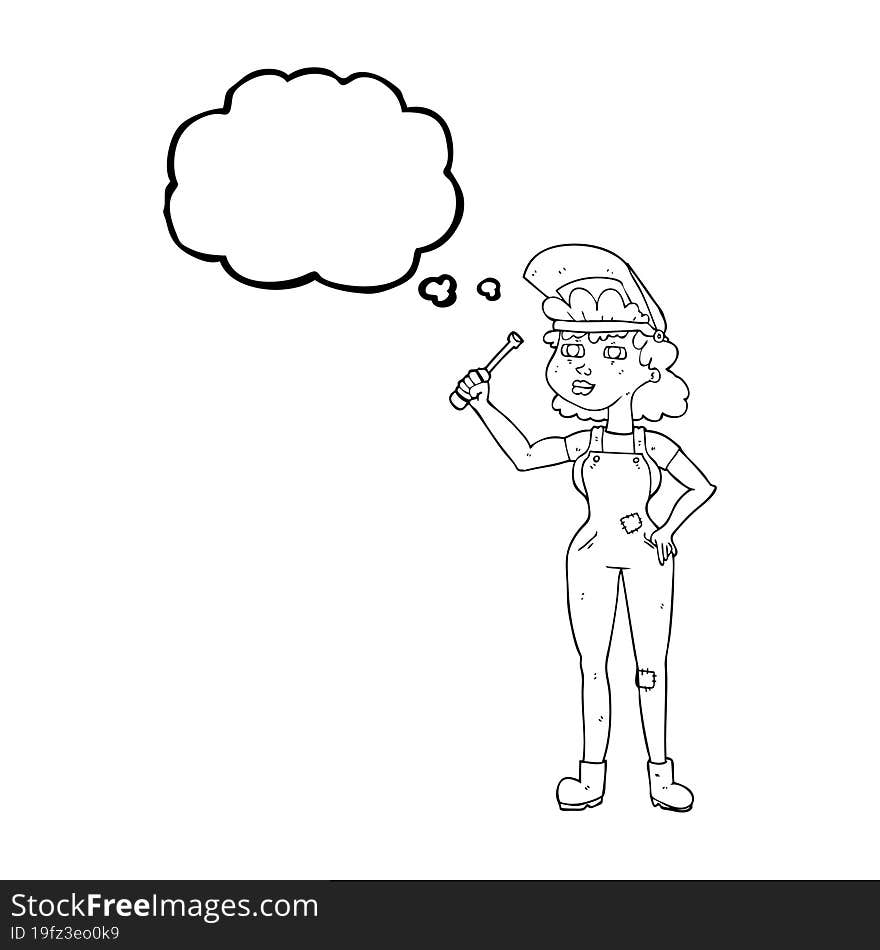 thought bubble cartoon female mechanic