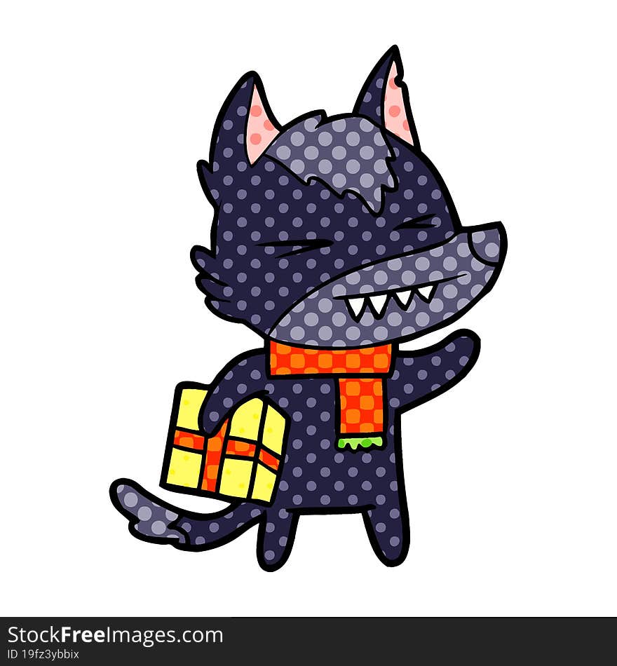 angry christmas wolf cartoon. angry christmas wolf cartoon