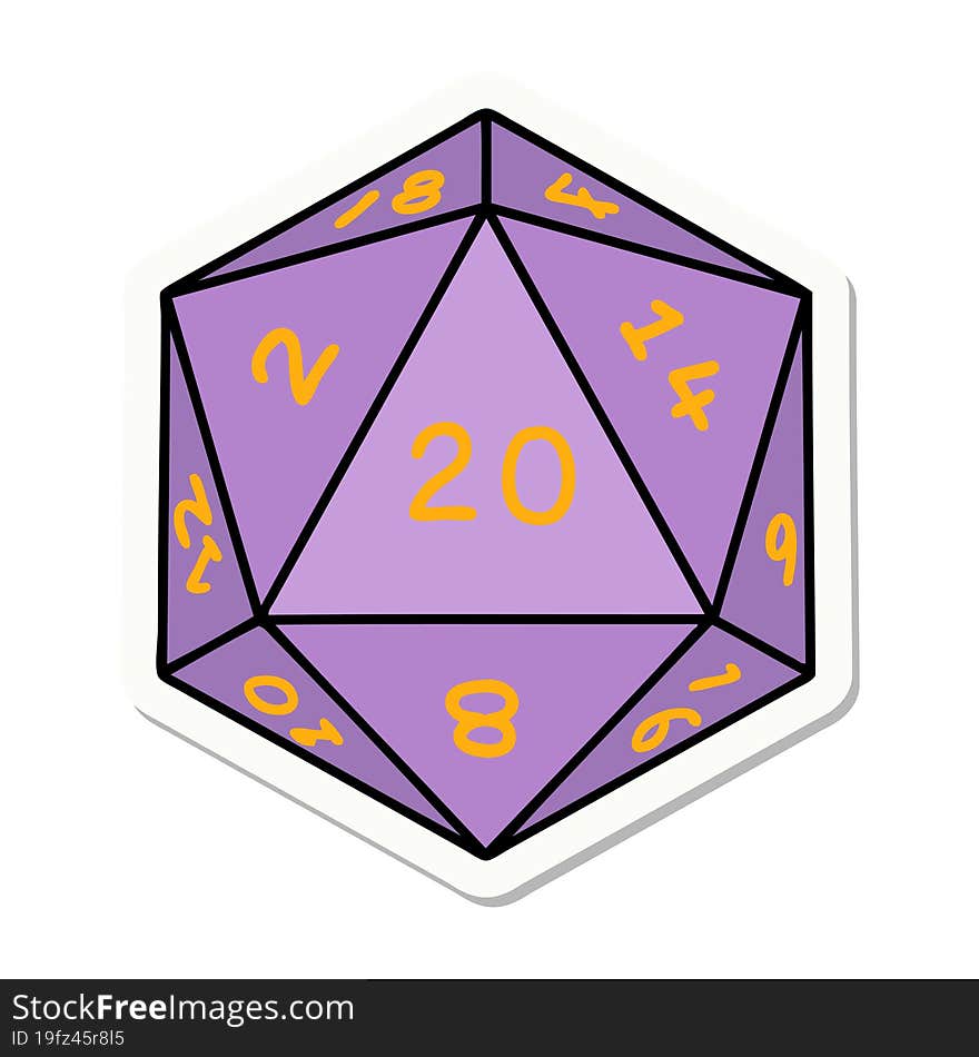 sticker of a natural 20 D20 dice roll. sticker of a natural 20 D20 dice roll