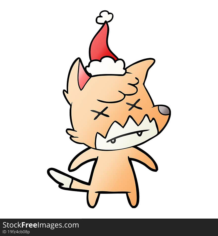 gradient cartoon of a dead fox wearing santa hat