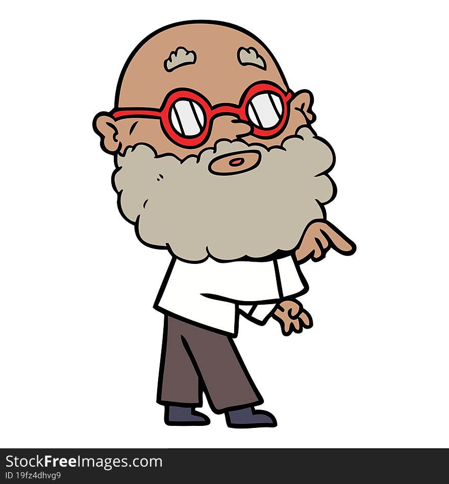 cartoon curious man with beard and glasses. cartoon curious man with beard and glasses