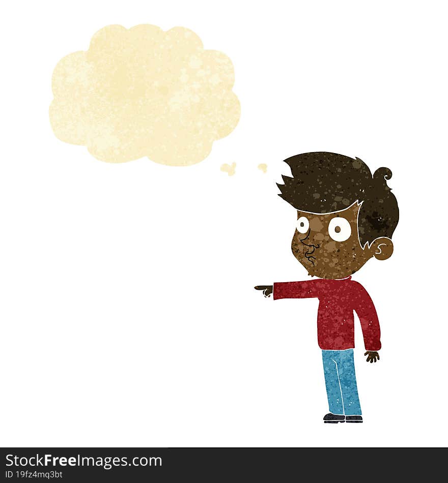 Cartoon Pointing Boy With Thought Bubble