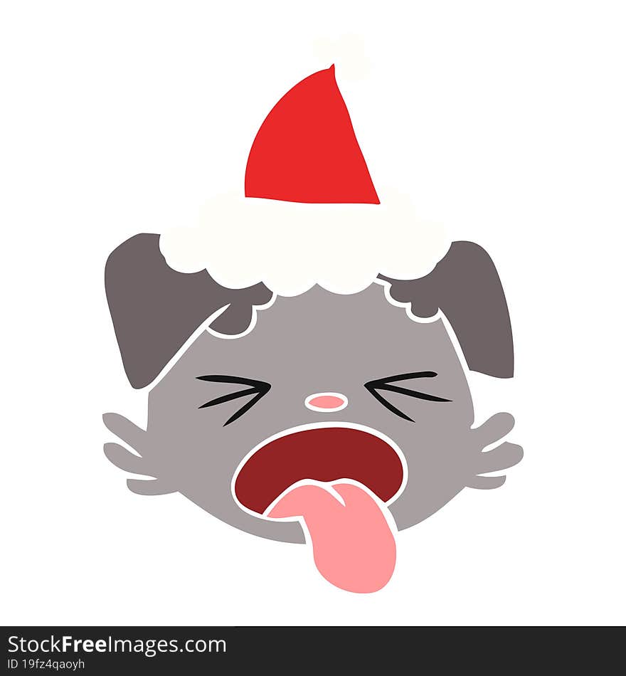 flat color illustration of a dog face wearing santa hat