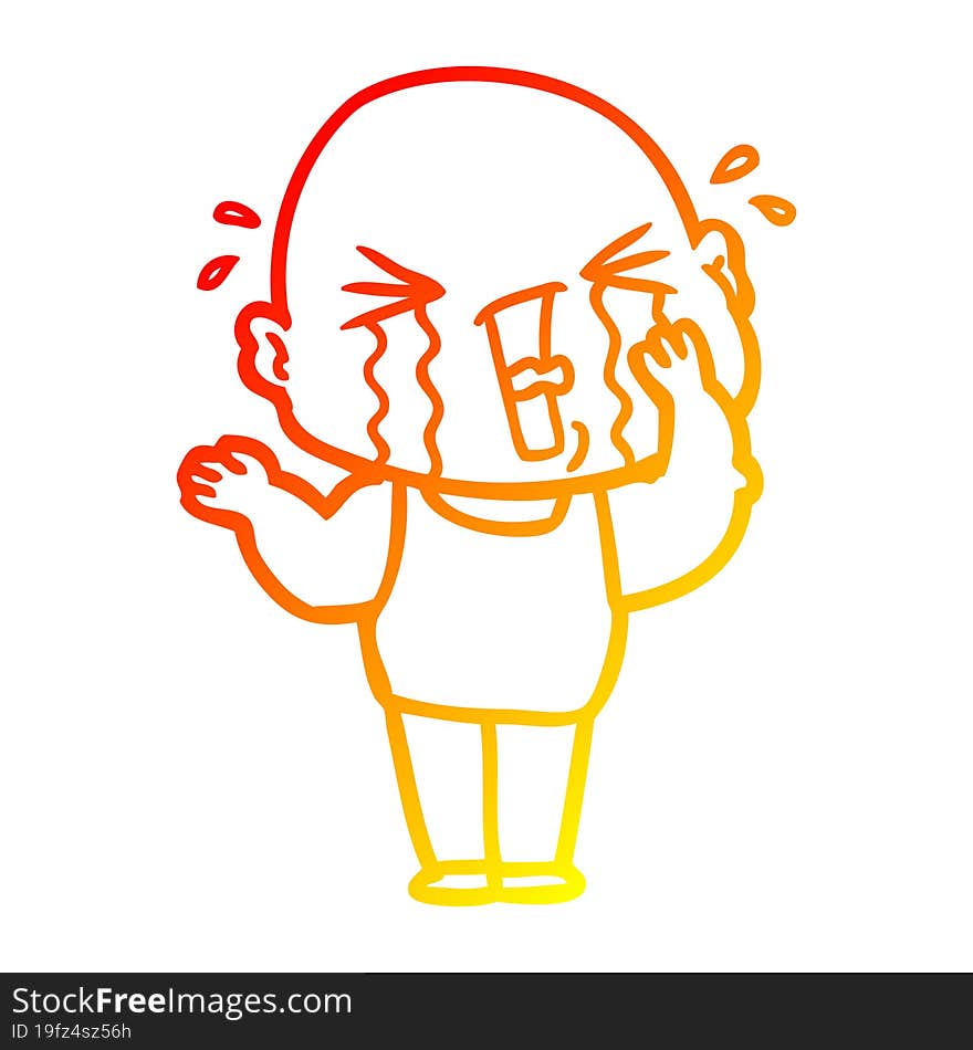 warm gradient line drawing cartoon crying bald man