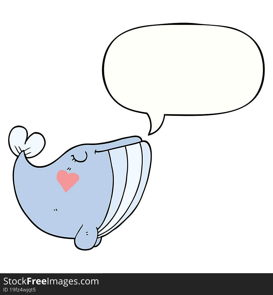 cartoon whale with love heart with speech bubble. cartoon whale with love heart with speech bubble